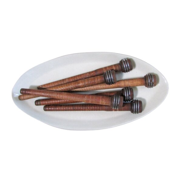 Set of 6 Antique Industrial Spindle Bobbins - Picture 3 of 3